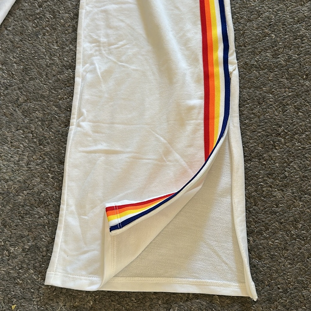 NWT Forever 21 White With Rainbow Stripe Knit Track Pants - Picture 5 of 5